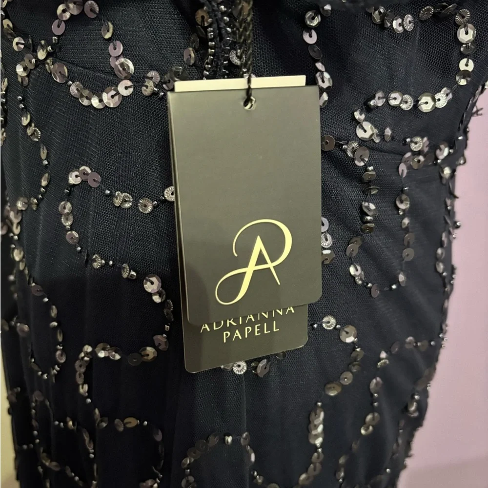 Adriana Papell Black Sequined Midi Gown - Picture 5 of 7